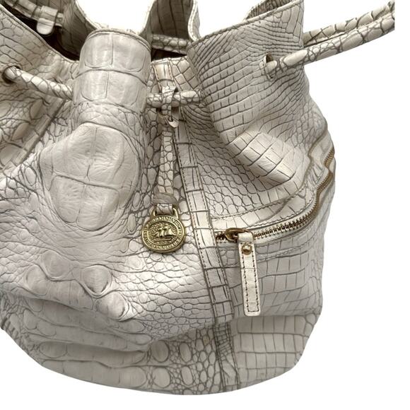 Brahmin Dee Dee Grotto Pearl OffWhite Drawstring Melbourne Croc Embossed Leather - Picture 11 of 16